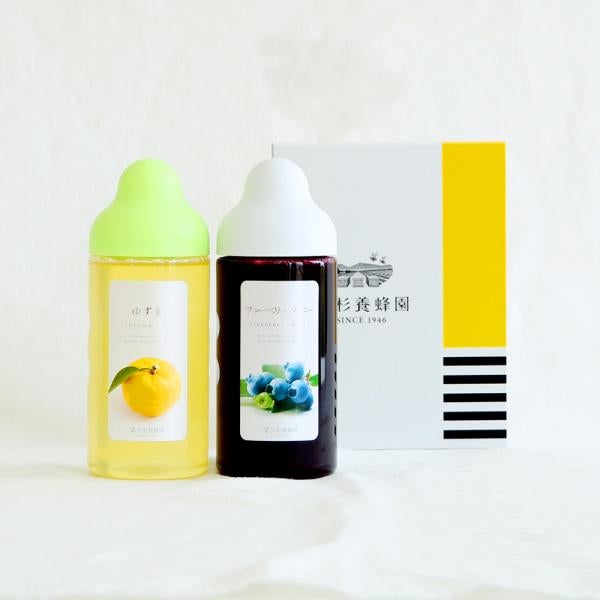 Fruit Juice Infused Honey 500g ×2 bottles Gift (Yuzu, Blueberry)