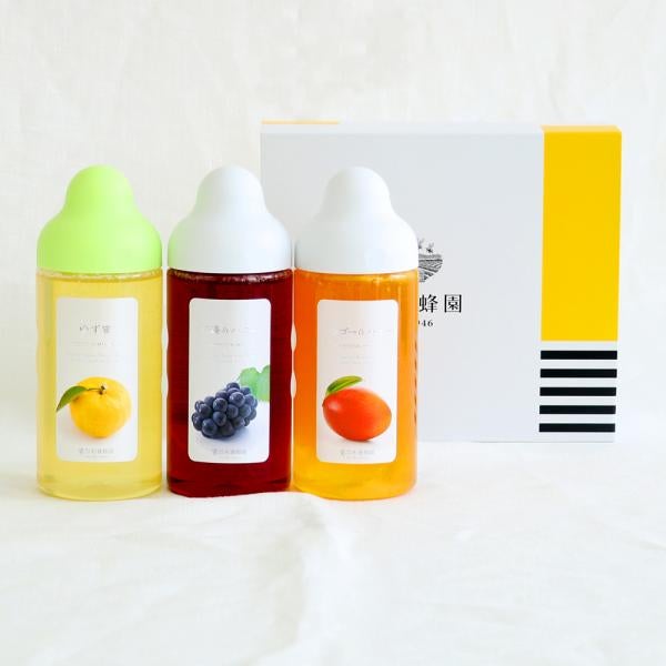 Fruit Juice Infused Honey 500g ×3 bottles Gift (Yuzu, Kyohou, Mango)