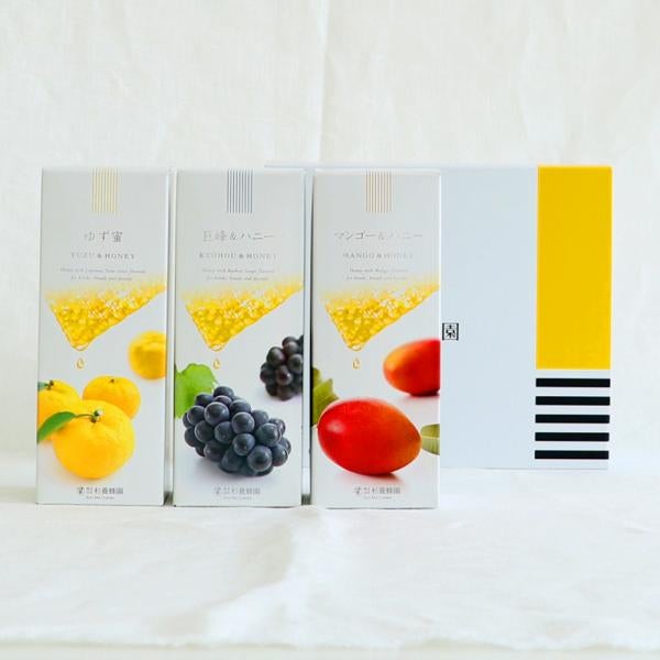 Fruit Juice Infused Honey 500g ×3 bottles Gift (Yuzu, Kyohou, Mango)