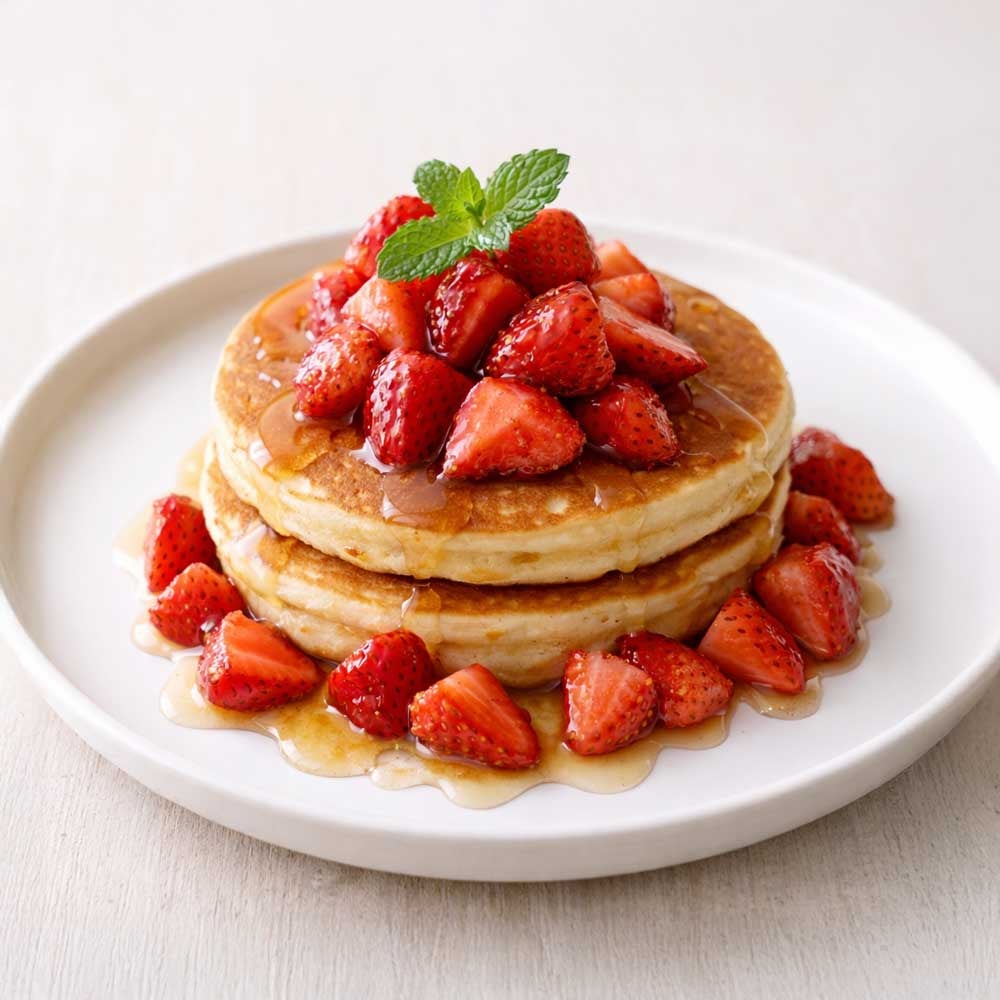 イチゴマリネのはちみつパンケーキ