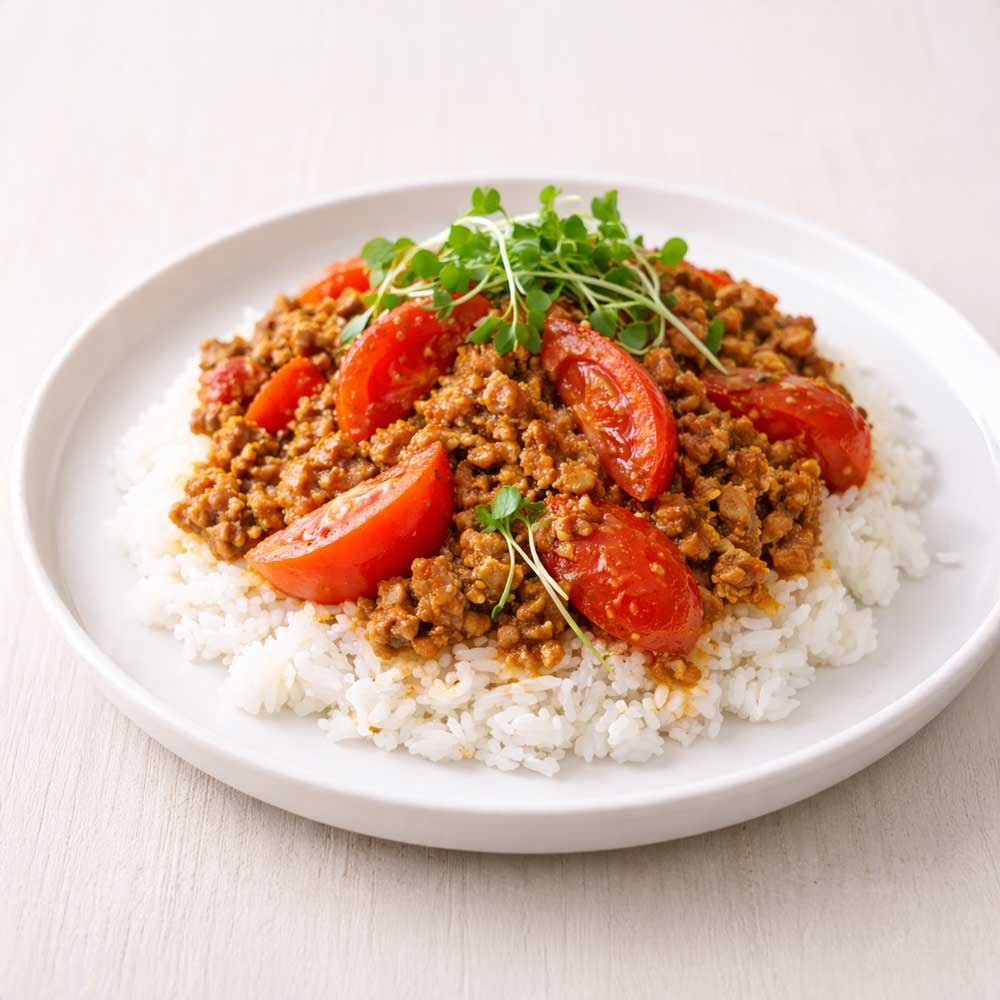 トマトとひき肉のゆず蜜カレー炒めごはん
