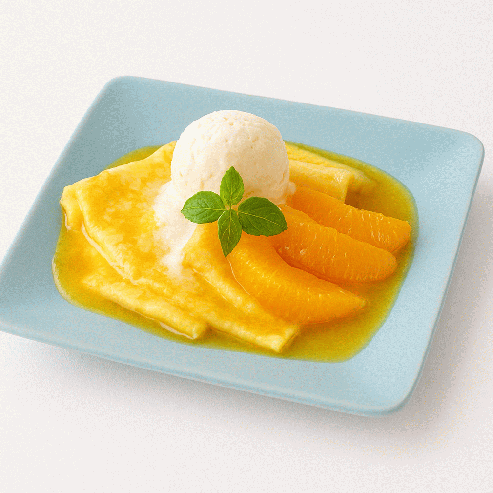 クレープのゆず蜜ソース煮
