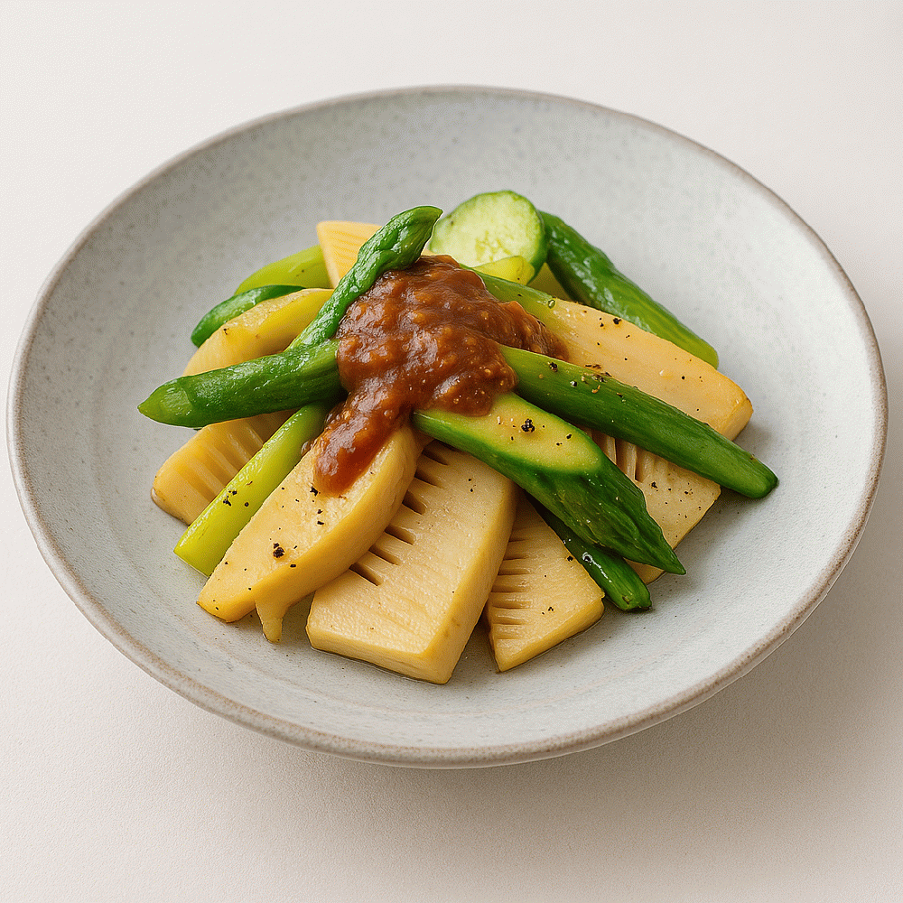 旬野菜のバターソテーマヌカ蜜ごま味噌だれ