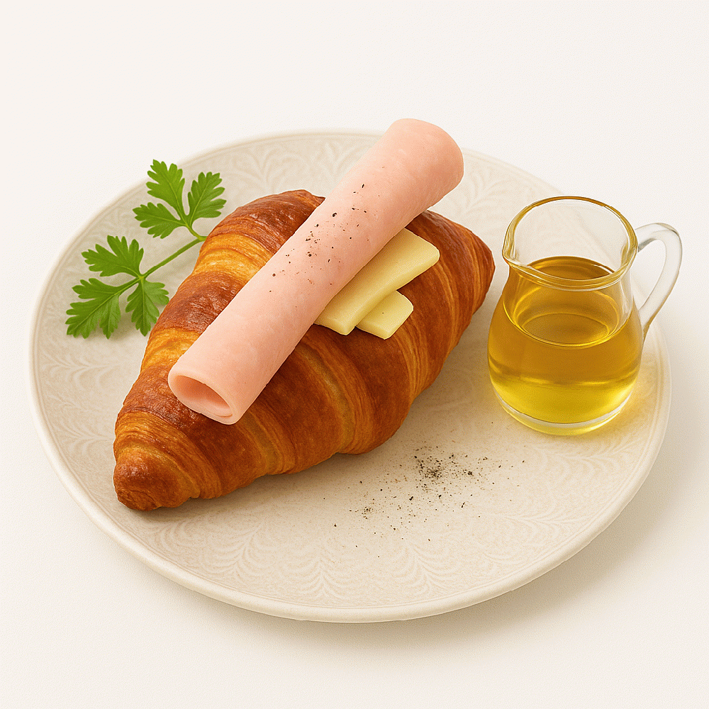 Cheese and ham honey croissant sandwich