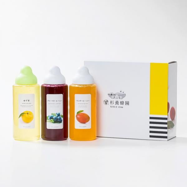 Fruit Juice Infused Honey 1000g ×3 bottles Gift (Yuzu, Blueberry, Mango)