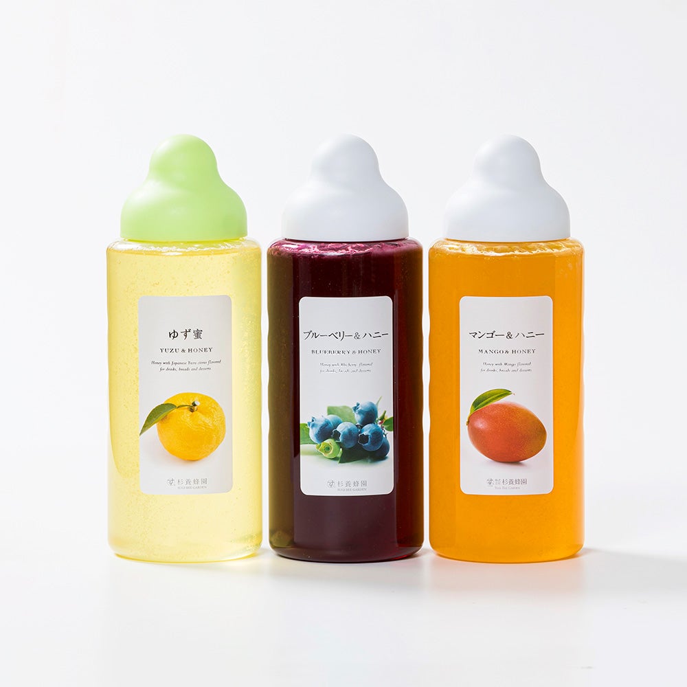 Fruit Juice Infused Honey 1000g ×3 bottles Gift (Yuzu, Blueberry, Mango)