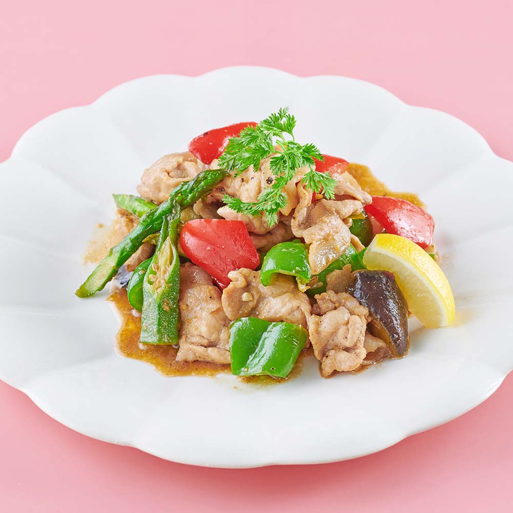 Summer vegetables and Pork honey miso stir-fry